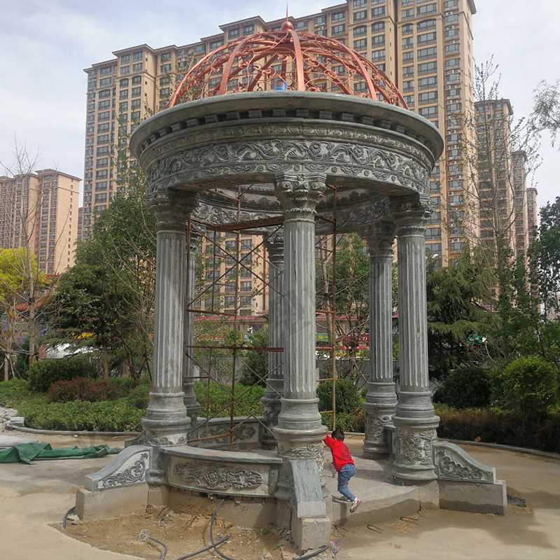 景觀涼亭廠家，園林小區(qū)景觀亭子，大理石石材涼亭