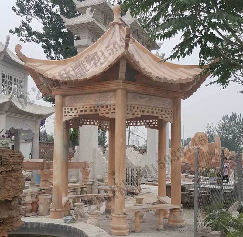 中式大理石涼亭，石雕景觀亭子，石雕六角亭子廠家