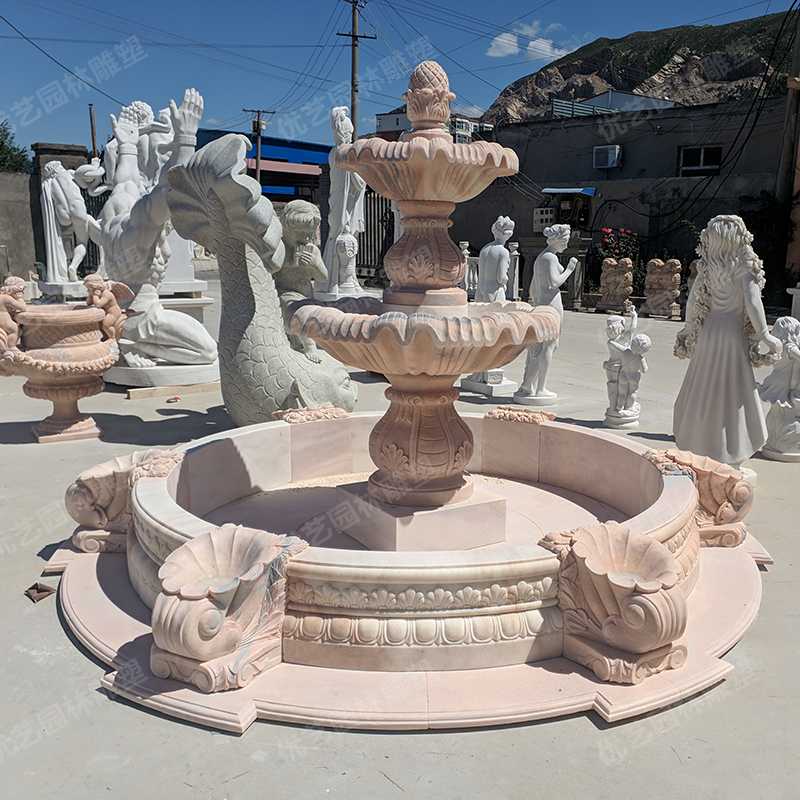 晚霞紅石雕噴泉，景觀石雕噴泉