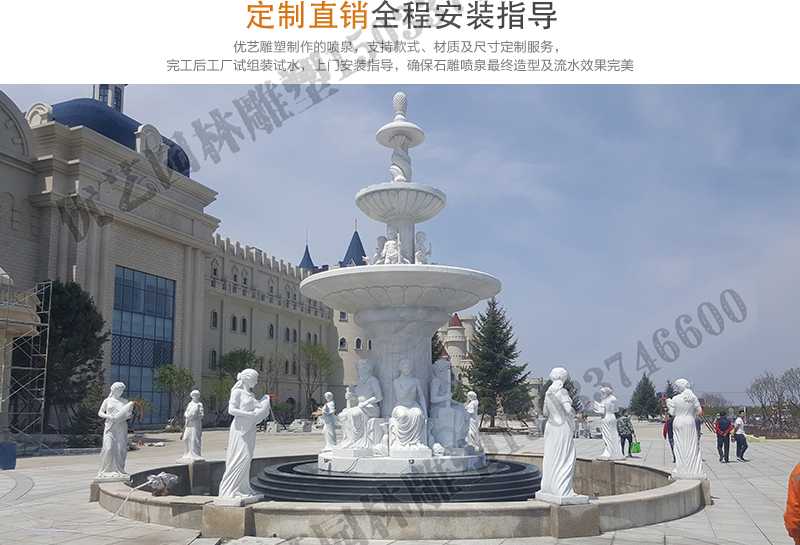 大理石景觀噴泉安裝，如何安裝大型景觀噴泉，定制石雕噴泉工廠
