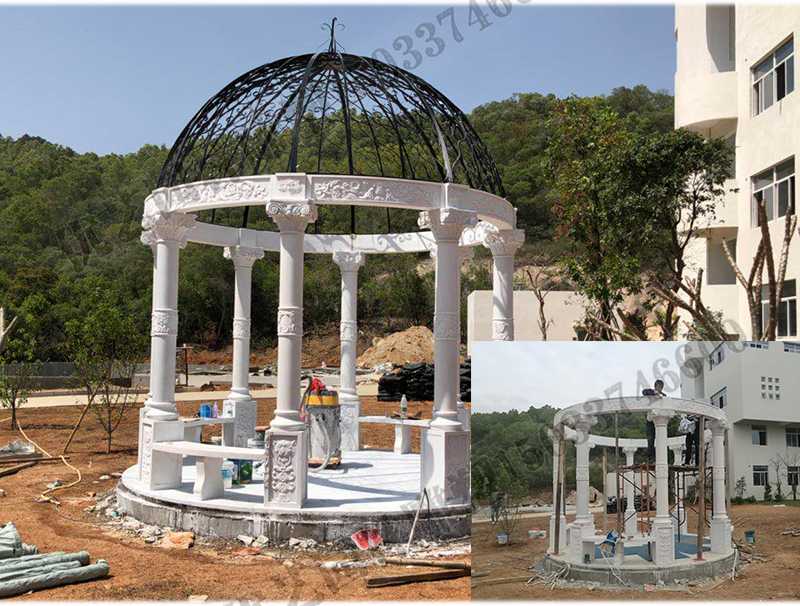 石雕涼亭案例，景觀涼亭怎樣安裝，石雕涼亭定制工廠