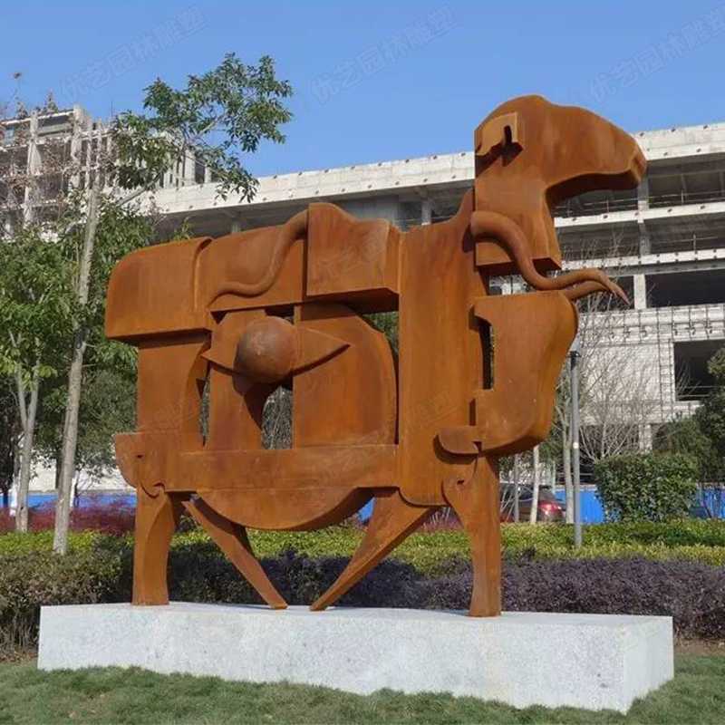 耐候鋼雕塑，抽象牛耐候鋼擺件